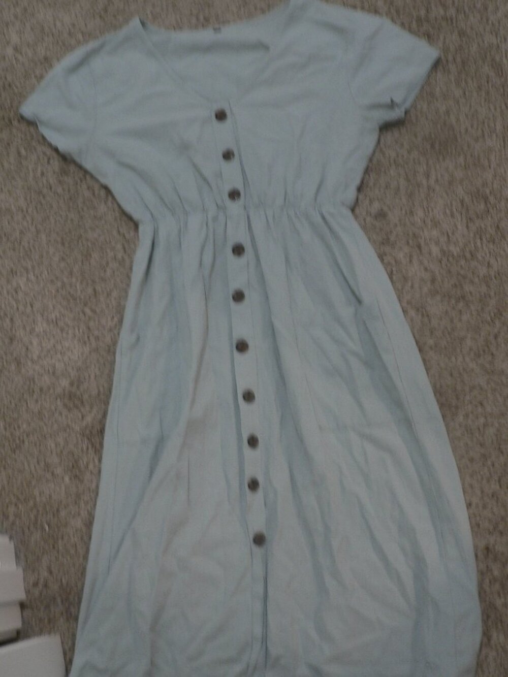 Angashion Short Sleeve V-Neck Button Midi Skater Dress with Pockets